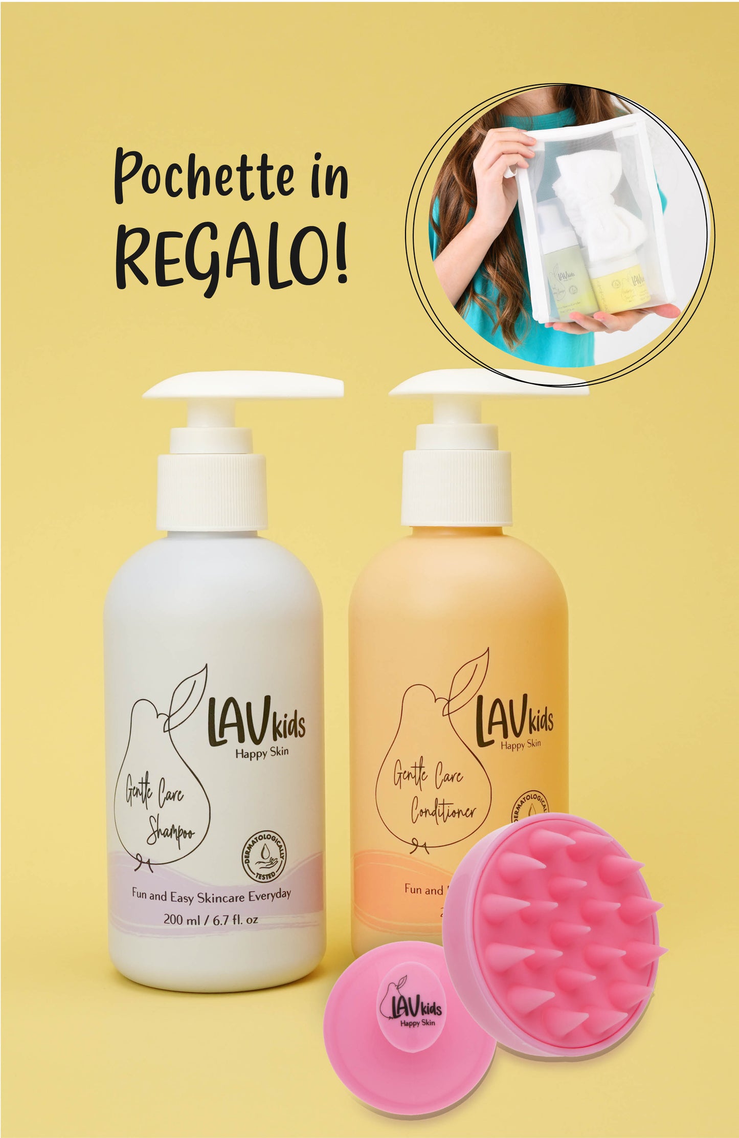 Pacchetto Offerta Shampoo e Balsamo per la cura delicata con spazzola massaggiatrice